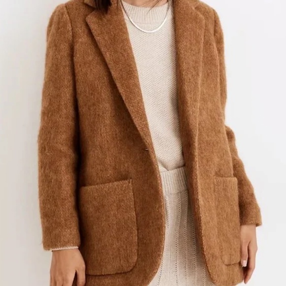 Madewell Bouclé Larsen Blazer Size XL Toffee Melange Brown Jacket Alpaca Blend - Picture 11 of 16